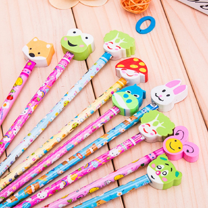 HB Pencils, children's learning supplies, primary school students' prizes, creative and cute cartoon stationery with erasers full figure