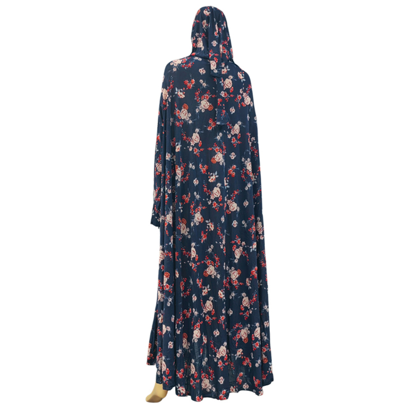 Customizable length full set of Muslim women's large prayer robe dress, black and blue thickened flower one-piece long dress Item Picture