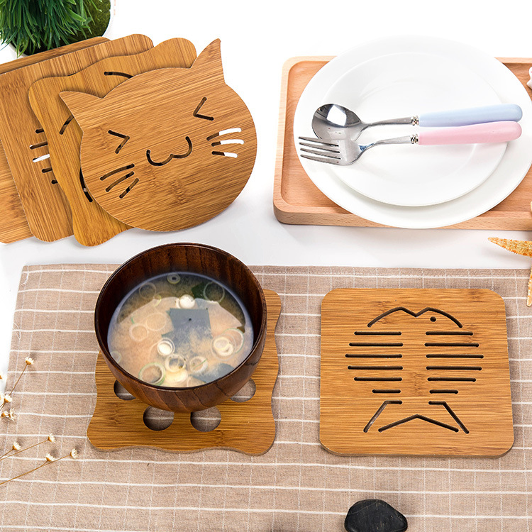Jiehao hollowed-out wooden coasters, thickened heat-resistant and heat-insulating kitchen tableware MATS, wooden anti-slip pot, bowl and plate MATS detail image 2