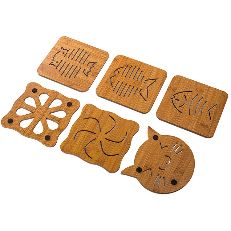 Jiehao hollowed-out wooden coasters, thickened heat-resistant and heat-insulating kitchen tableware MATS, wooden anti-slip pot, bowl and plate MATS Specification image