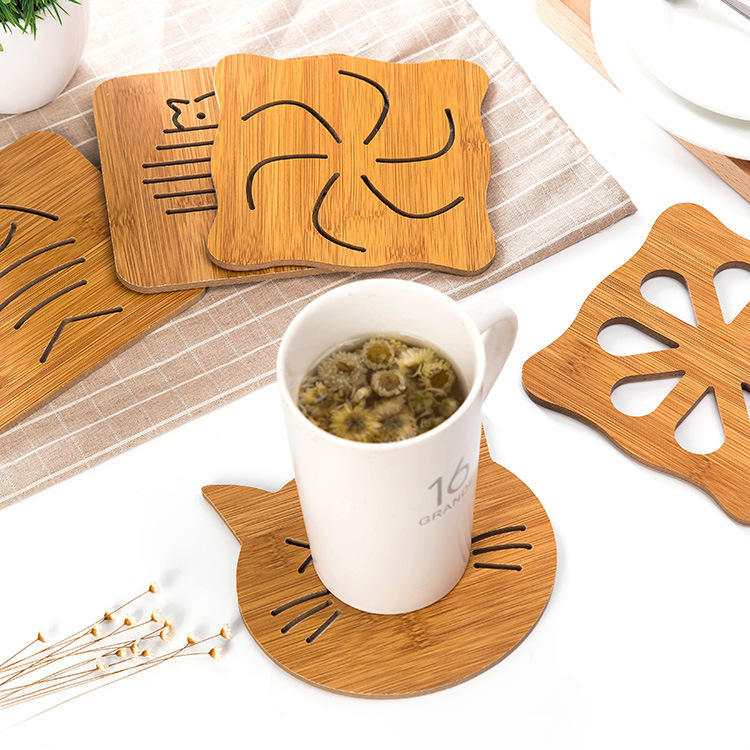 Jiehao hollowed-out wooden coasters, thickened heat-resistant and heat-insulating kitchen tableware MATS, wooden anti-slip pot, bowl and plate MATS