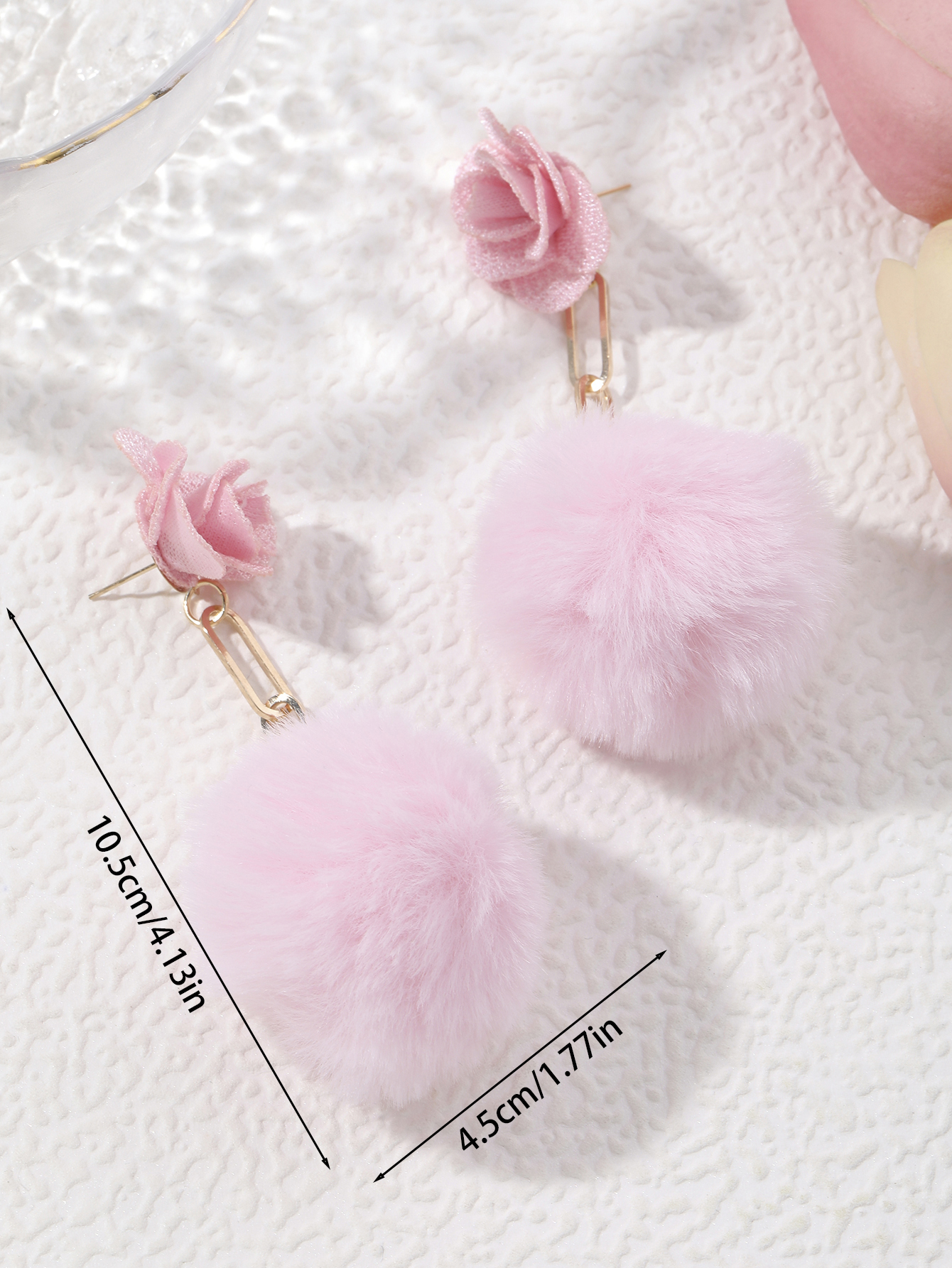 甜美粉色少女心耳环原创手工毛球秋冬耳饰千层花朵女款细节图