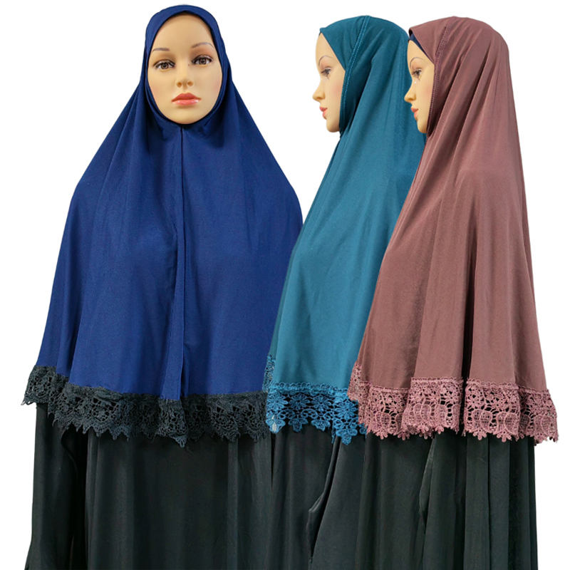 Elegant and fashionable headscarves are selling well. Muslim women's solid-color headscarf with lace trim, dark, uniform size, traditional Dubai daily ethnic style headscarf