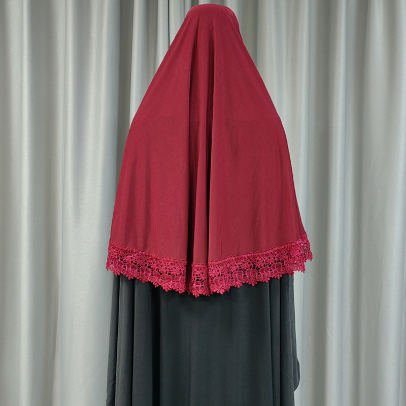 Elegant and fashionable headscarves are selling well. Muslim women's solid-color headscarf with lace trim, dark, uniform size, traditional Dubai daily ethnic style headscarf Specification image
