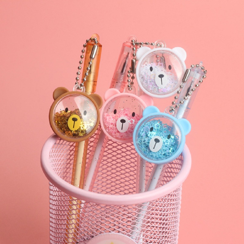 Cute cute bear pendant Transparent rod candy color neutral pen Cute black water-based pen signature pen