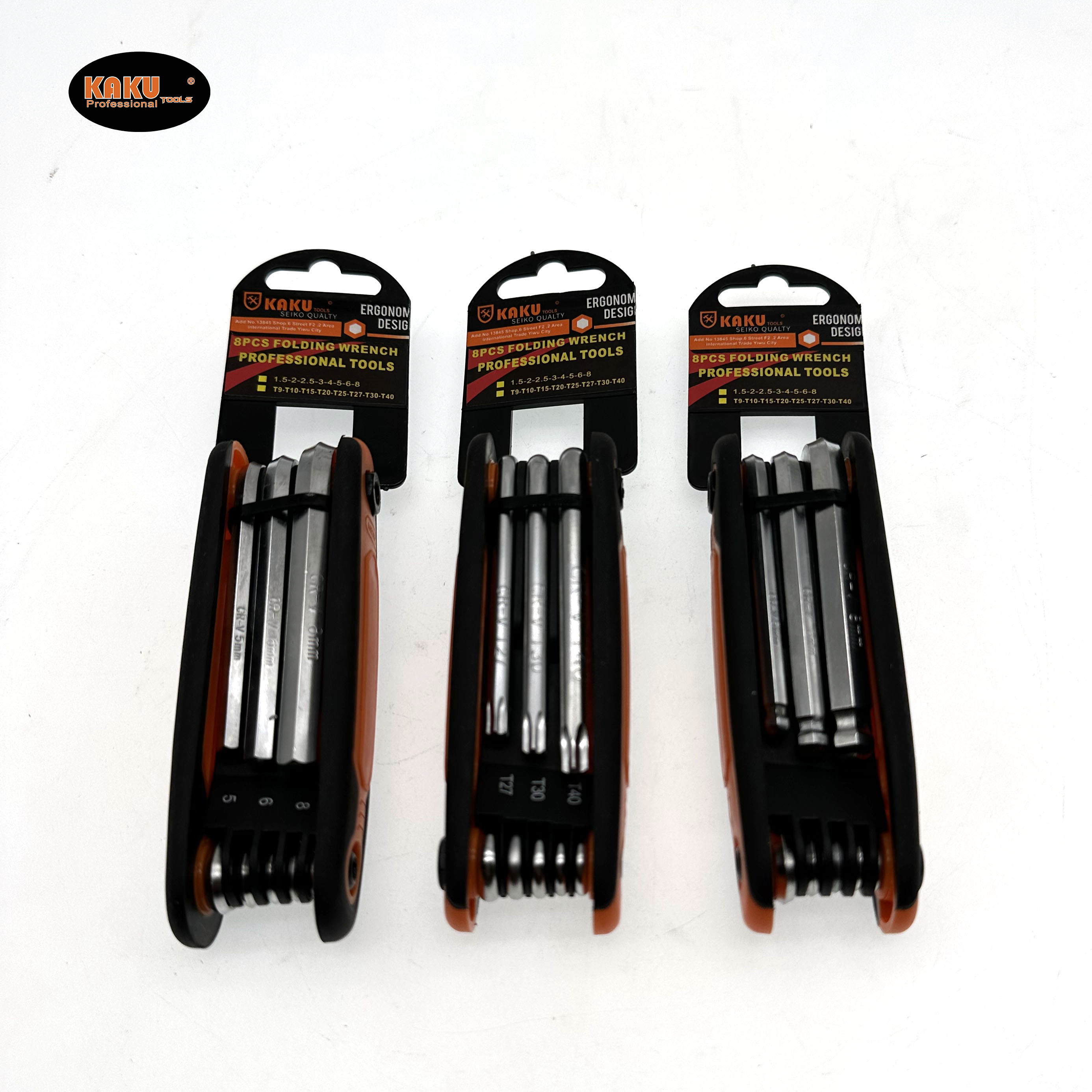KAKU Portable folding Allen wrench set, vanadium steel flat head ball head multi-functional screwdriver