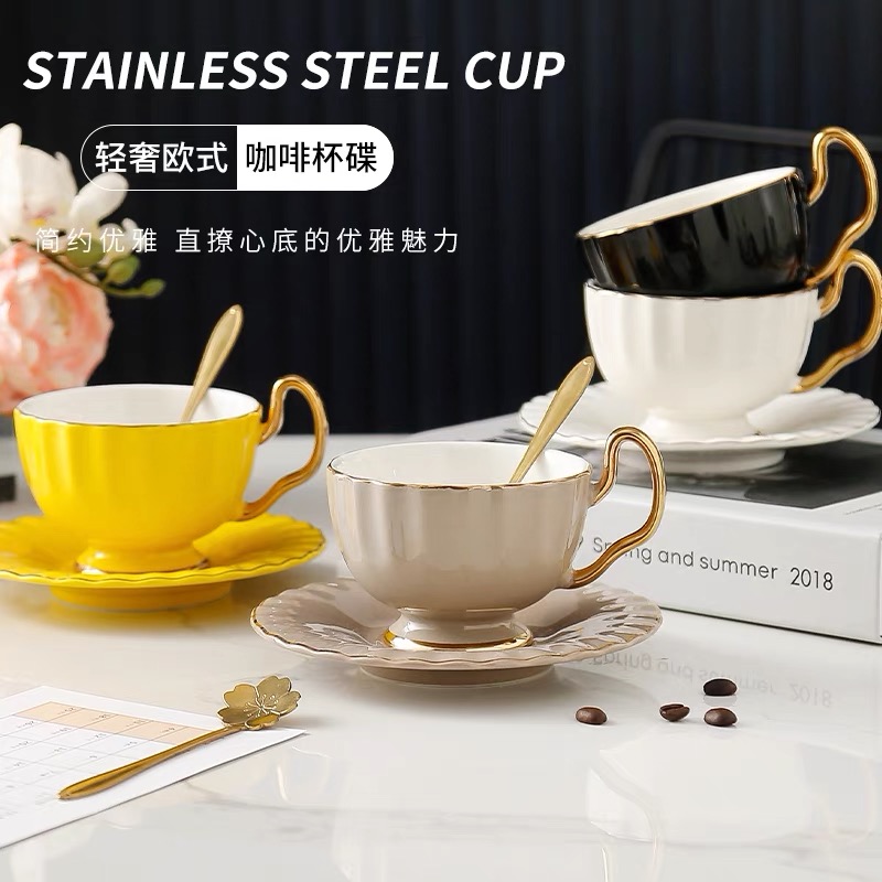 轻奢欧式咖啡杯碟高颜值陶瓷咖啡杯碟精致英式杯具