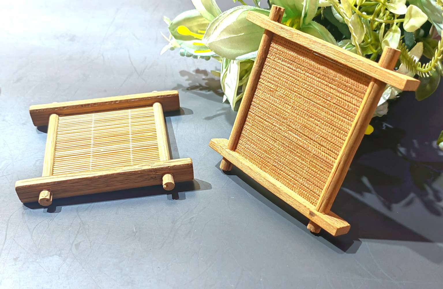 Jiehao square grid mat, bamboo tea mat, cup mat, tea ceremony art cup holder, tea set accessory, heat insulation detail image 2