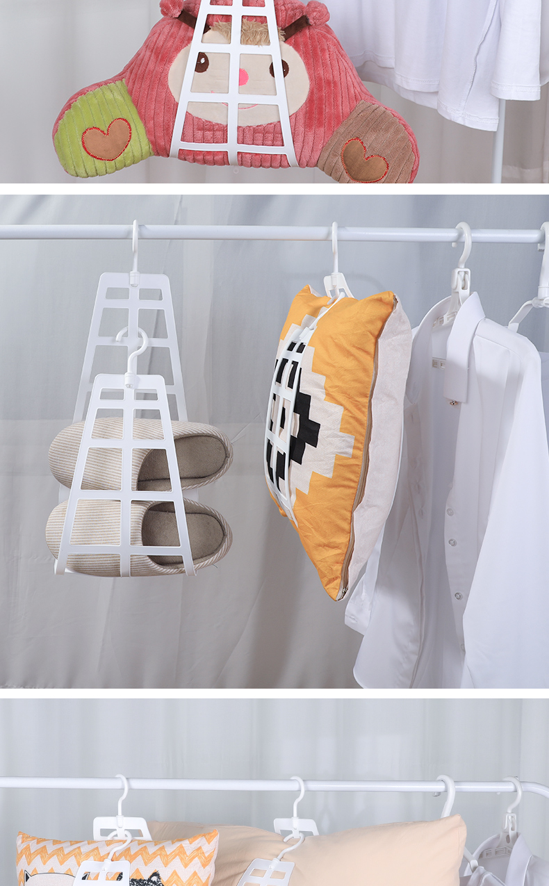 日本进口阳台晒枕头防风抱枕专用晾晒架双挂钩晒枕夹娃娃晒架塑料晾晒架详情12