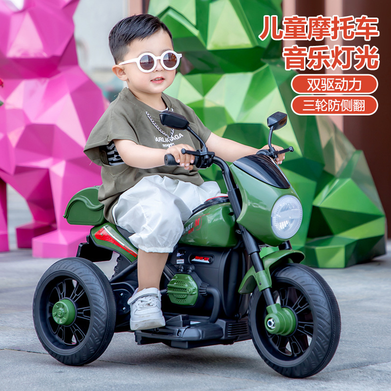 新款儿童电动摩托车三轮电动车车男女孩宝宝电瓶车可坐骑双人充电玩具车详情2