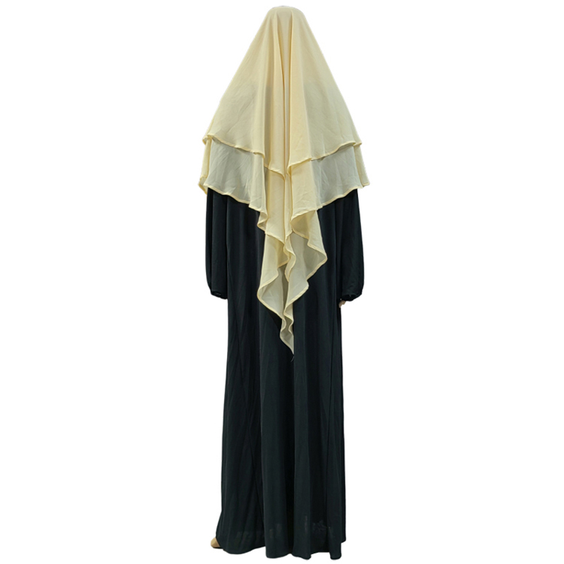 New cross-border factory direct sales Muslim solid-color chiffon headscarf, front two and back two long, fashionable European and American new multi-color women's multi-layer pleated headscarf Item Picture