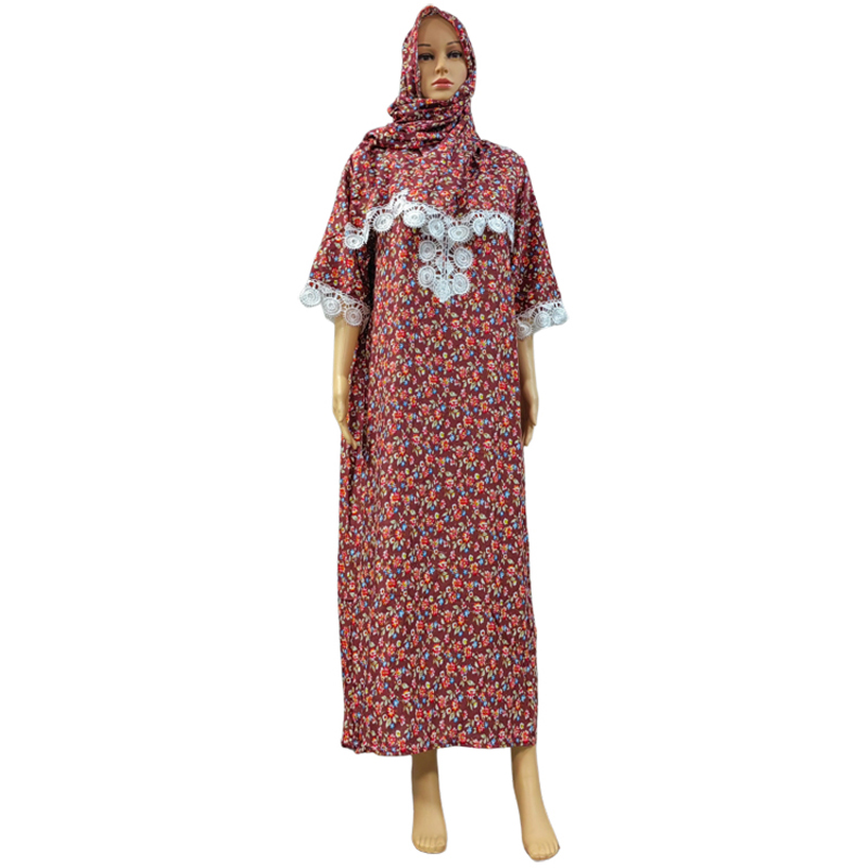 Factory direct sales, cross-border European and American hooded Amazon home wear, African women's hooded scarf, short-sleeved printed flower long robe dress, high-quality cotton