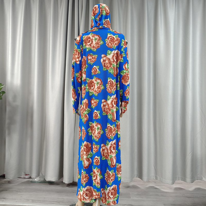 Factory wholesale best-selling lace long hooded print plus-size women's fashionable and trendy daily ethnic style long robe dress with lace Specification image