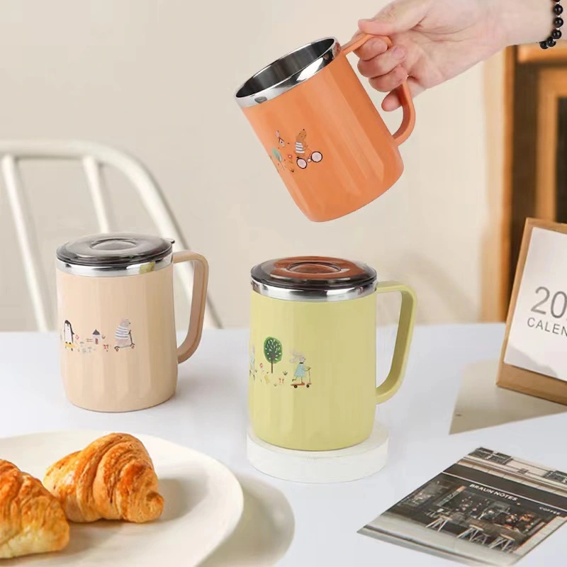 X111-2459 single-handled stainless steel cup with lid, drinking cup, mug, coffee cup, milk cup detail image 2