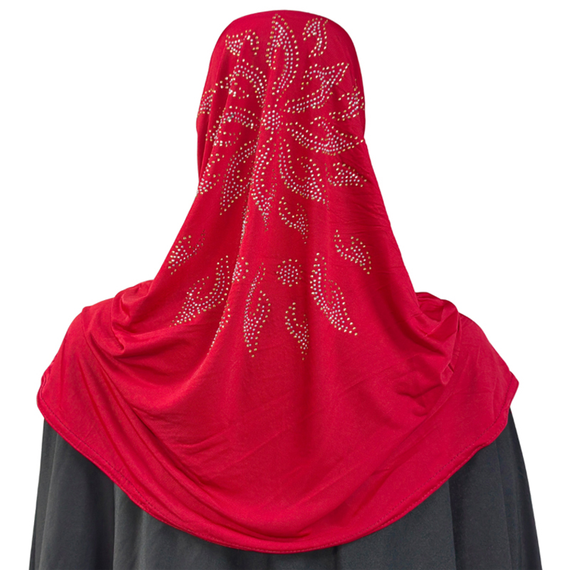 优雅时尚头巾热卖穆斯林女款纯色头巾带蕾丝纯色烫钻均码迪拜日常民族风格头巾传统