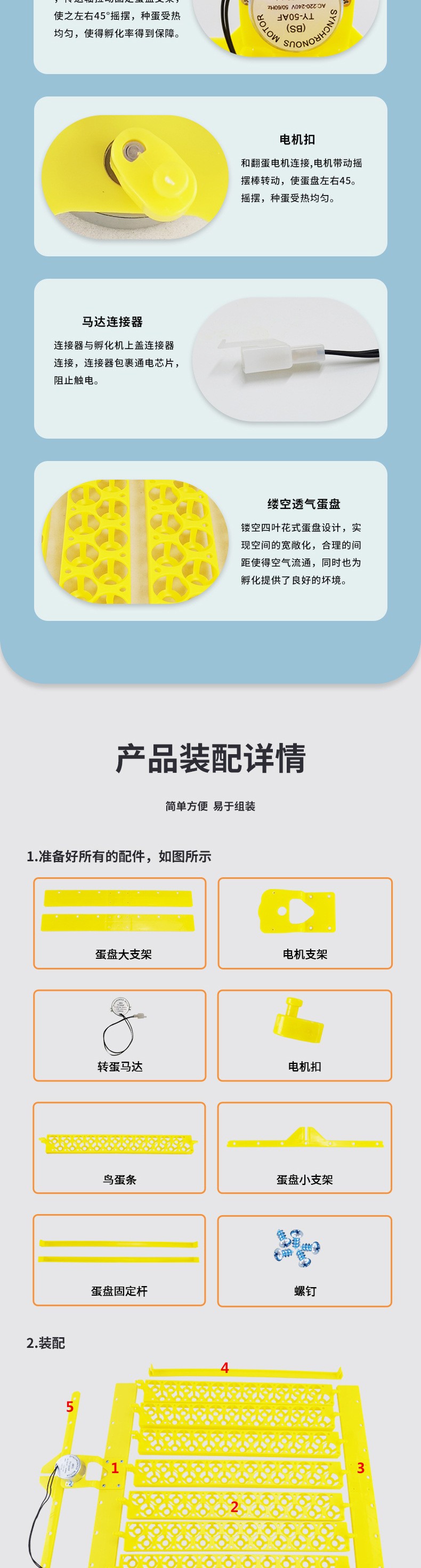 跨境货源孵化设备154枚花篮款鸟蛋盘 全自动孵蛋器蛋盘可自动翻蛋详情3