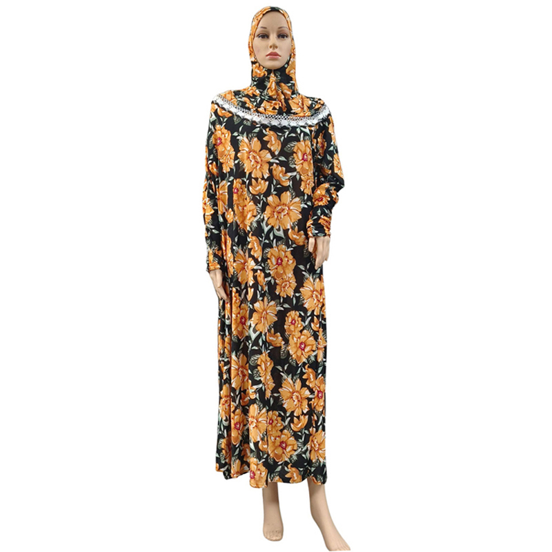 Factory wholesale best-selling lace long hooded print plus-size women's fashionable and trendy daily ethnic style long robe dress with lace Item Picture