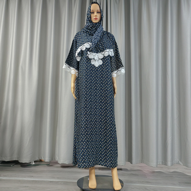 Factory direct sales, cross-border European and American hooded Amazon home wear, African women's hooded scarf, short-sleeved printed flower long robe dress, high-quality cotton Application Scenario
