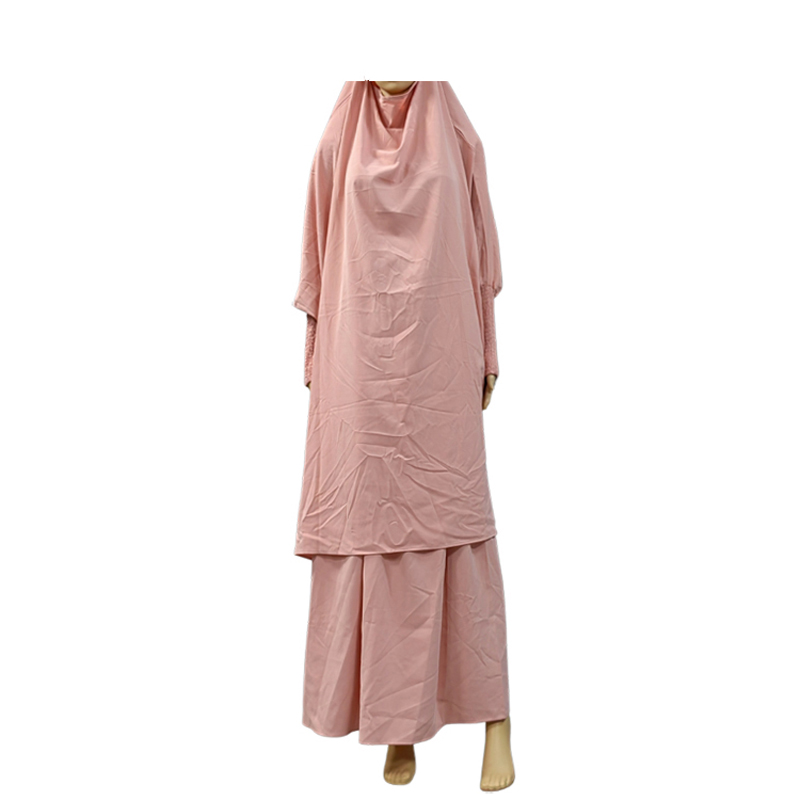 Factory direct sales of Nida two-piece solid color large-sized women's fashionable and trendy long prayer dress and robe Item Picture