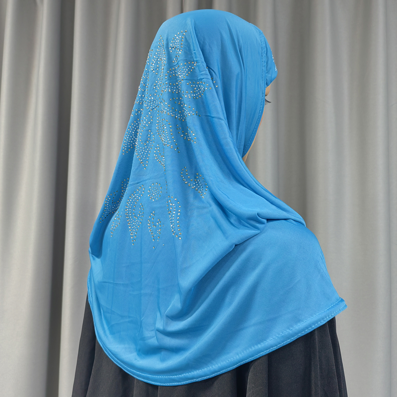 Elegant Fashion Headscarf Hot Selling Muslim Women's Solid Color Headscarf With Lace Solid Color Hot Diamond Uniform Code Dubai Daily National Style Headscarf Tradition Specification drawing