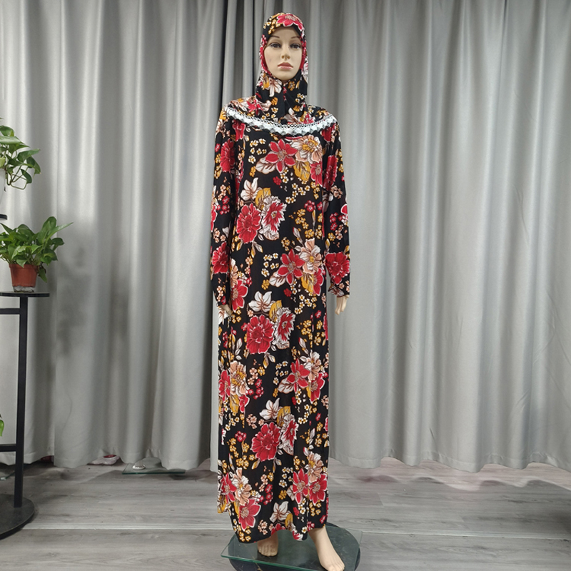 Factory wholesale best-selling lace long hooded print plus-size women's fashionable and trendy daily ethnic style long robe dress with lace details Picture