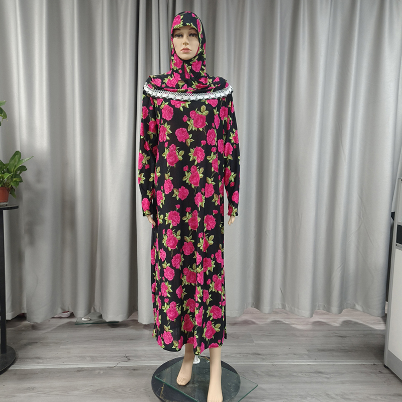 Factory wholesale best-selling lace long hooded print plus-size women's fashionable and trendy daily ethnic style long robe dress with lace Application Scenario