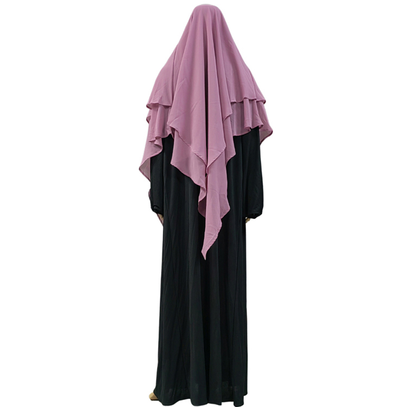 New cross-border factory direct sales Muslim solid-color chiffon headscarf, front two and back two long, fashionable European and American new multi-color women's multi-layer pleated headscarf