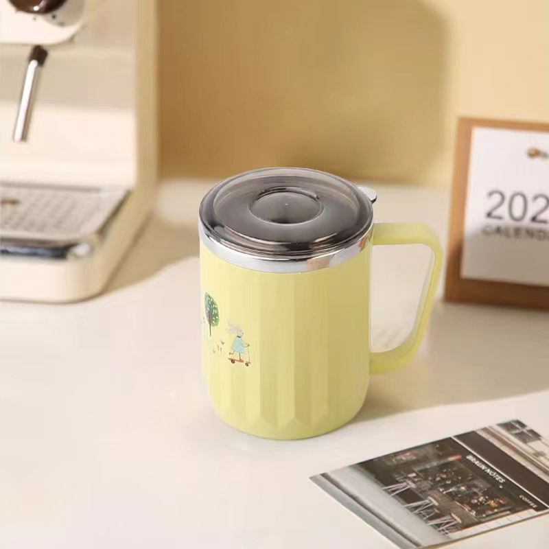 X111-2459 single-handled stainless steel cup with lid, drinking cup, mug, coffee cup, milk cup detail image 3