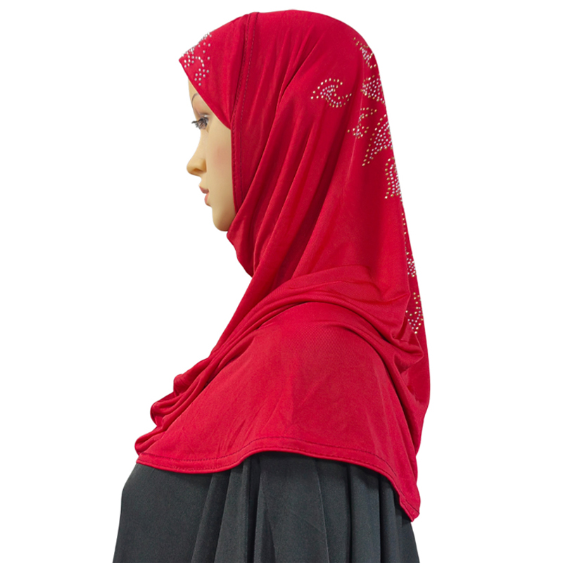 Elegant Fashion Headscarf Hot Selling Muslim Women's Solid Color Headscarf With Lace Solid Color Hot Diamond Uniform Code Dubai Daily National Style Headscarf Tradition Item Picture
