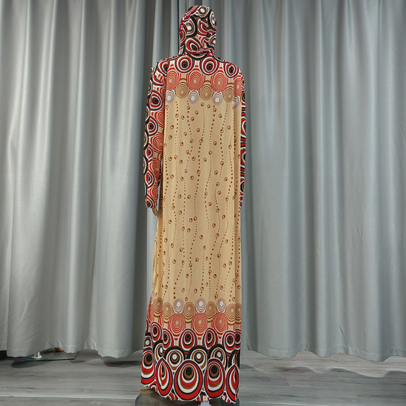 Factory direct sales and wholesale of best-selling lace long hooded printed plus-size women's fashionable and trendy daily ethnic style long robe dresses Specification image