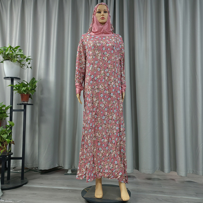 A new cross-border bestseller from Europe and America, a long, plus-size printed long dress set, a ethnic style long robe with a hat, floral prints and lace trim, a trendy women's prayer robe for casual daily wear Specification image