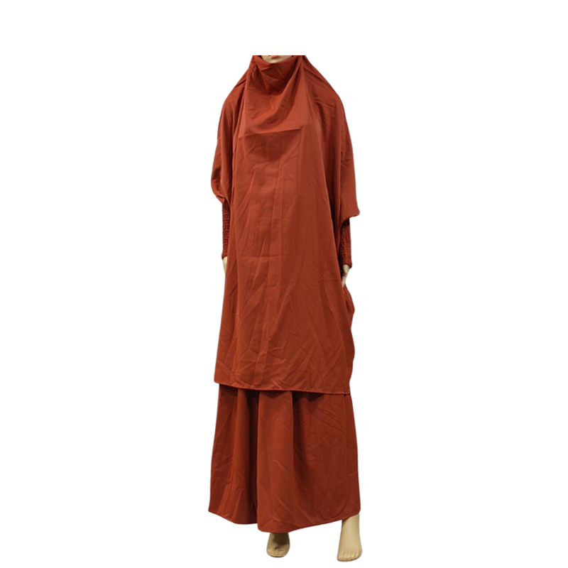 Factory direct sales of Nida two-piece solid color large-sized women's fashionable and trendy long prayer dress and robe