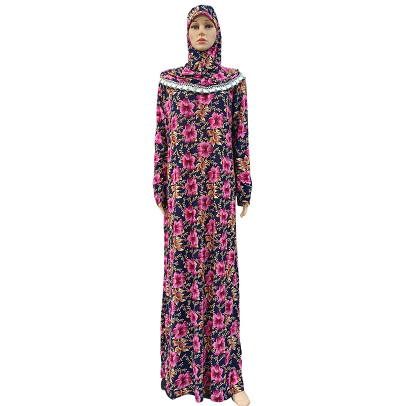 Factory wholesale best-selling lace long hooded print plus-size women's fashionable and trendy daily ethnic style long robe dress with lace