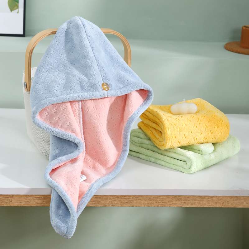 Two-color shower cap with thickened water absorption, no color fading and no hair shedding, dry hair cap made of coral fleece, quick-drying new style Specification image