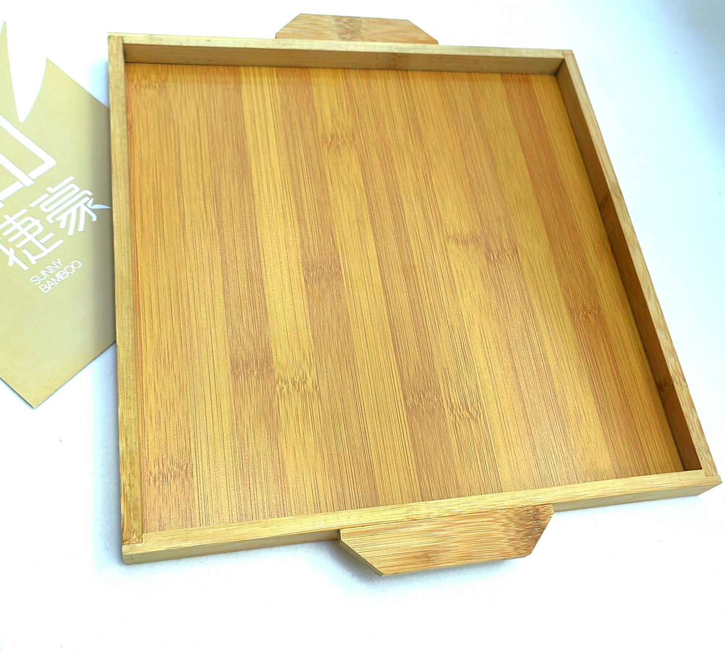Jiehao Bamboo Square Two-Ear Tray Water Cup Tray Commercial Household Tea Cup Bamboo Tray Specification drawing