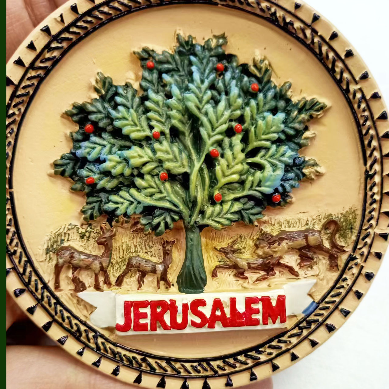 Fabricante profesional personalizado israel jerusalén creativo turismo conmemorativo magnético refrigerador adhesivo 3D pintado árbol de la vida tridimensional artes decorativas resina refrigerador adhesivo details Picture