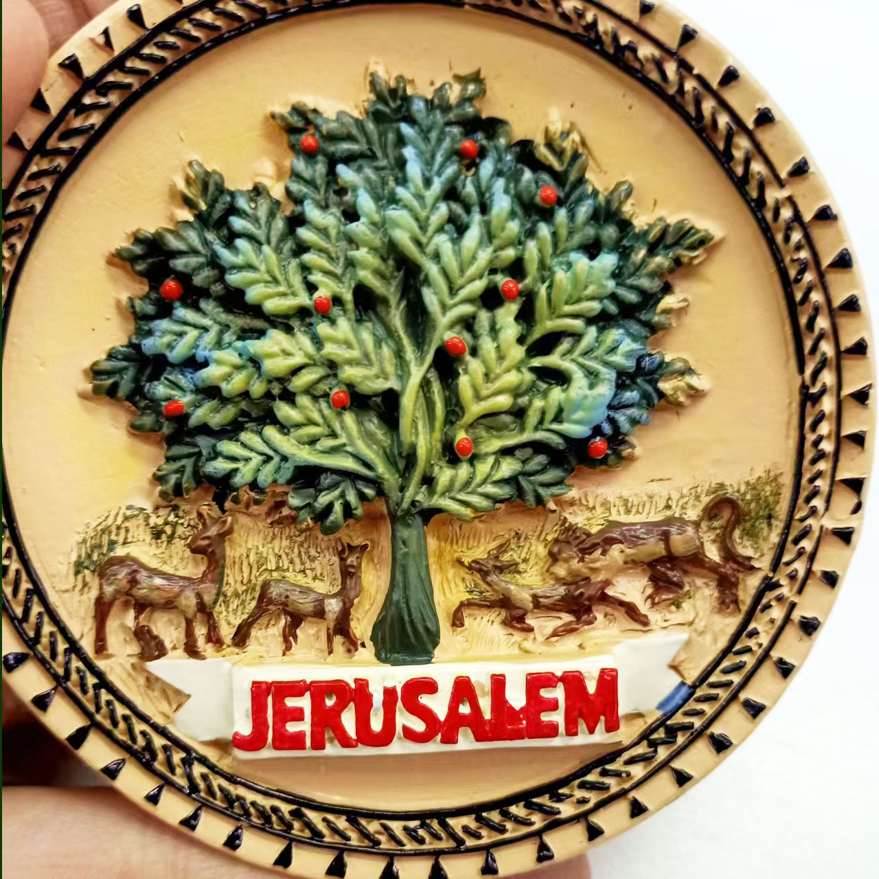 Fabricante profesional personalizado israel jerusalén creativo turismo conmemorativo magnético refrigerador adhesivo 3D pintado árbol de la vida tridimensional artes decorativas resina refrigerador adhesivo Item Picture