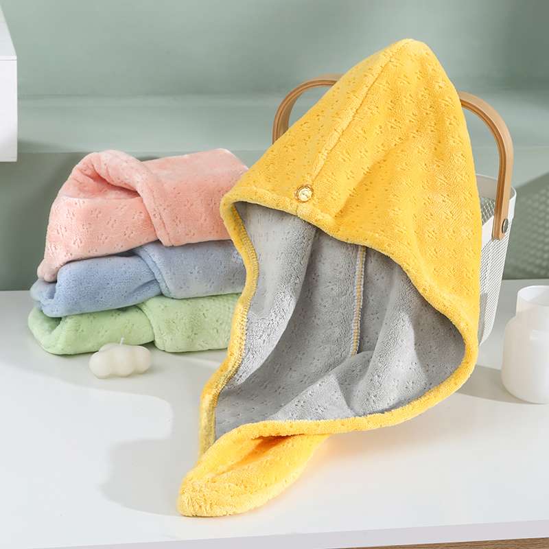 Two-color shower cap with thickened water absorption, no color fading and no hair shedding, dry hair cap made of coral fleece, quick-drying new style detail image 8