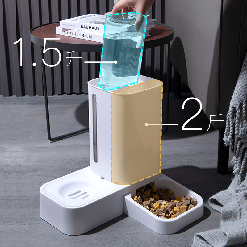新款宠物自动喂食器自动出粮饮水器塑料宠物碗双碗狗碗现货批发