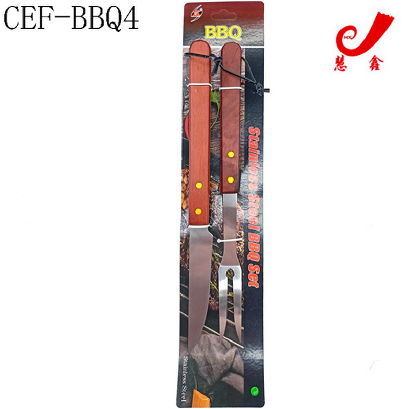 绑卡2PC木柄BBQ烤具双叉+刀