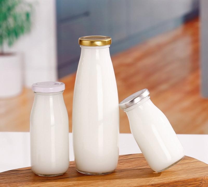 Fabricante al por mayor en stock botella de leche con boca de seda botella de leche fresca botella de yogur botella de bebida botella de vidrio vacío transparente detail image 4