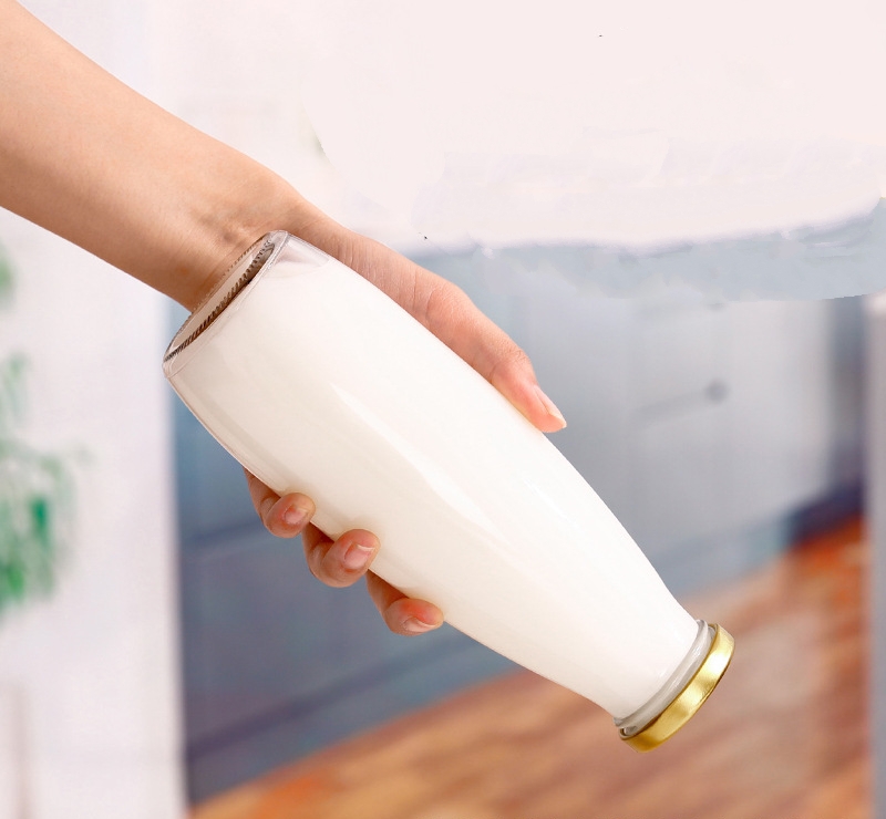 Fabricante al por mayor en stock botella de leche con boca de seda botella de leche fresca botella de yogur botella de bebida botella de vidrio vacío transparente detail image 3