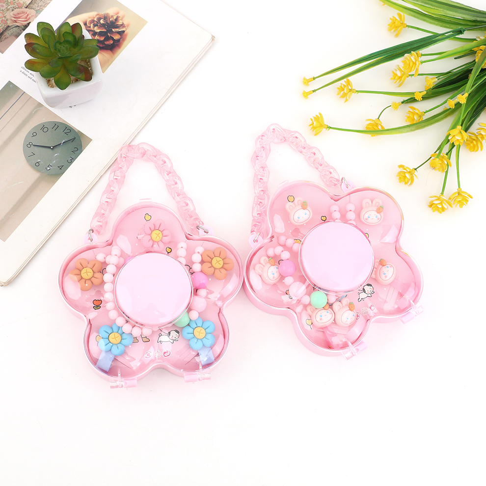 New children's hair accessory set, beaded necklace, earrings, ring, rubber band hair clip set, girls' gift accessories, gift box