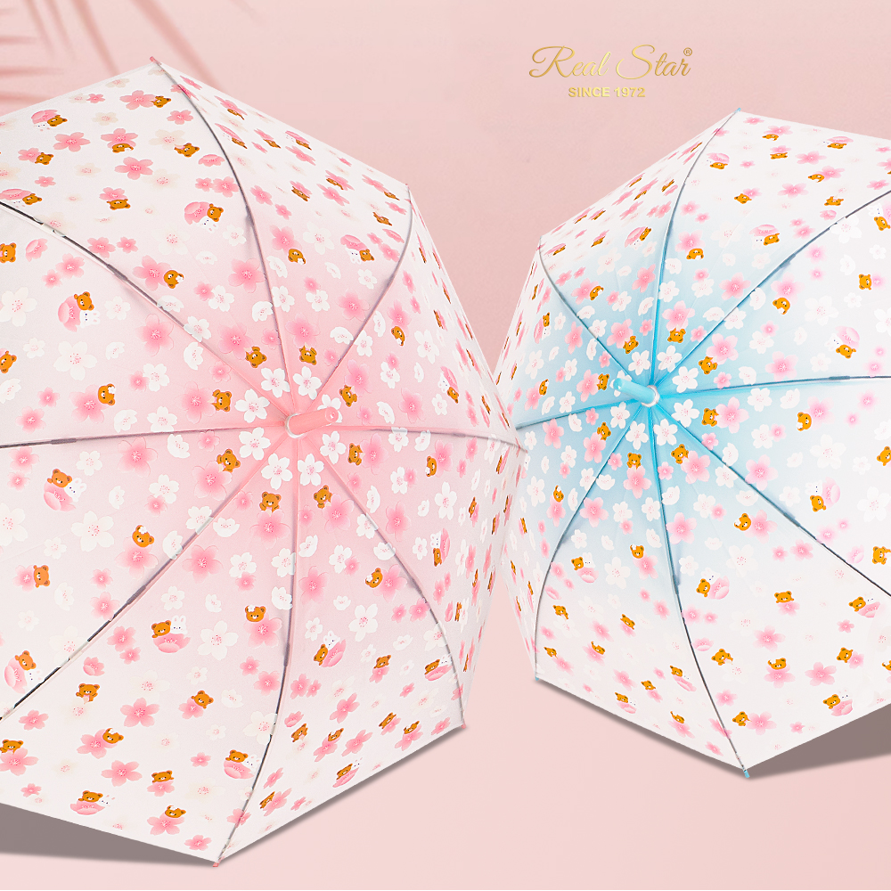 RST077 Children's cute cartoon little flower umbrella, pink matte parallel umbrella, long-handled umbrella wholesale details Picture