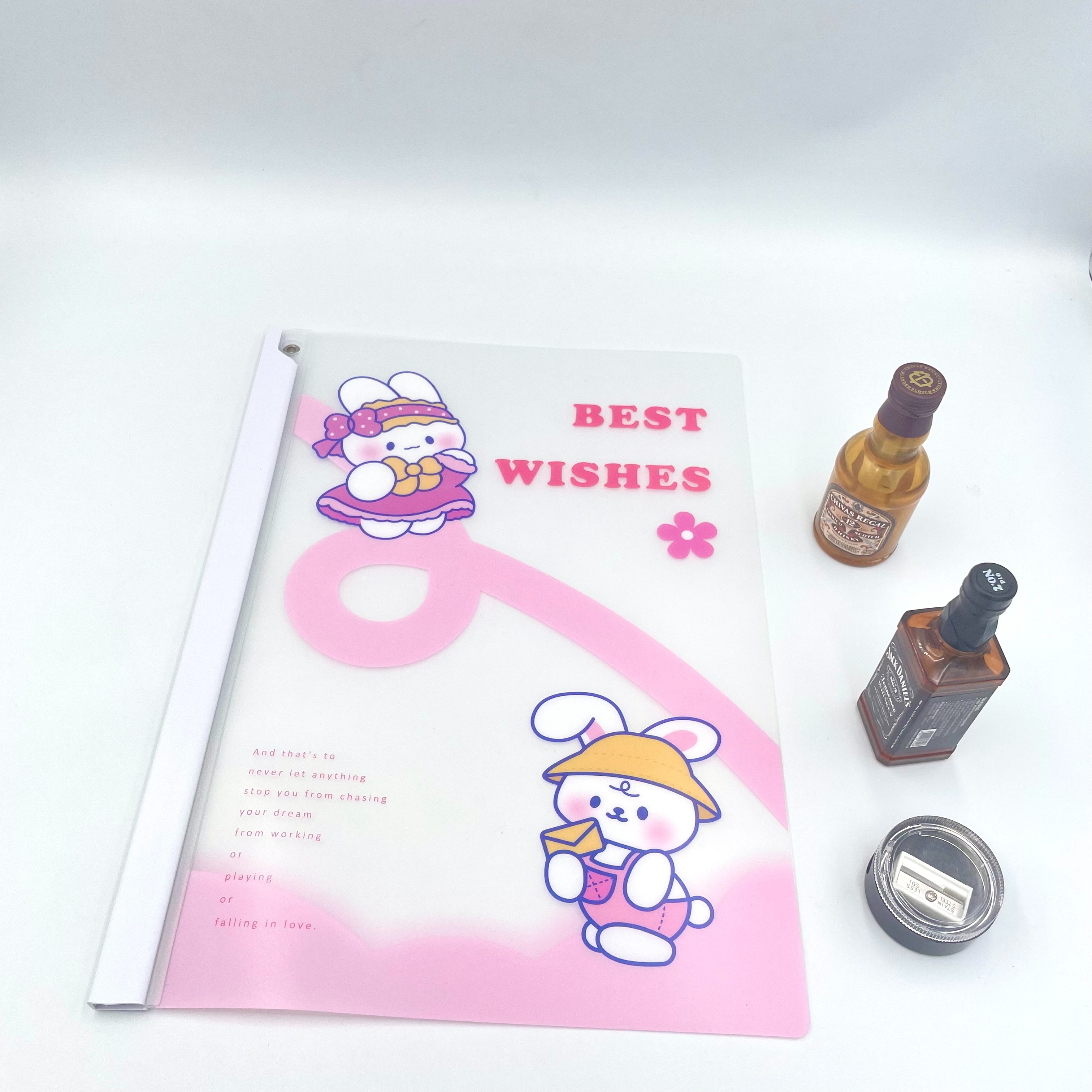 A4旋转抽杆文件夹创意磨砂透明pp透明旋转夹学生用卡通试卷收纳夹详情3