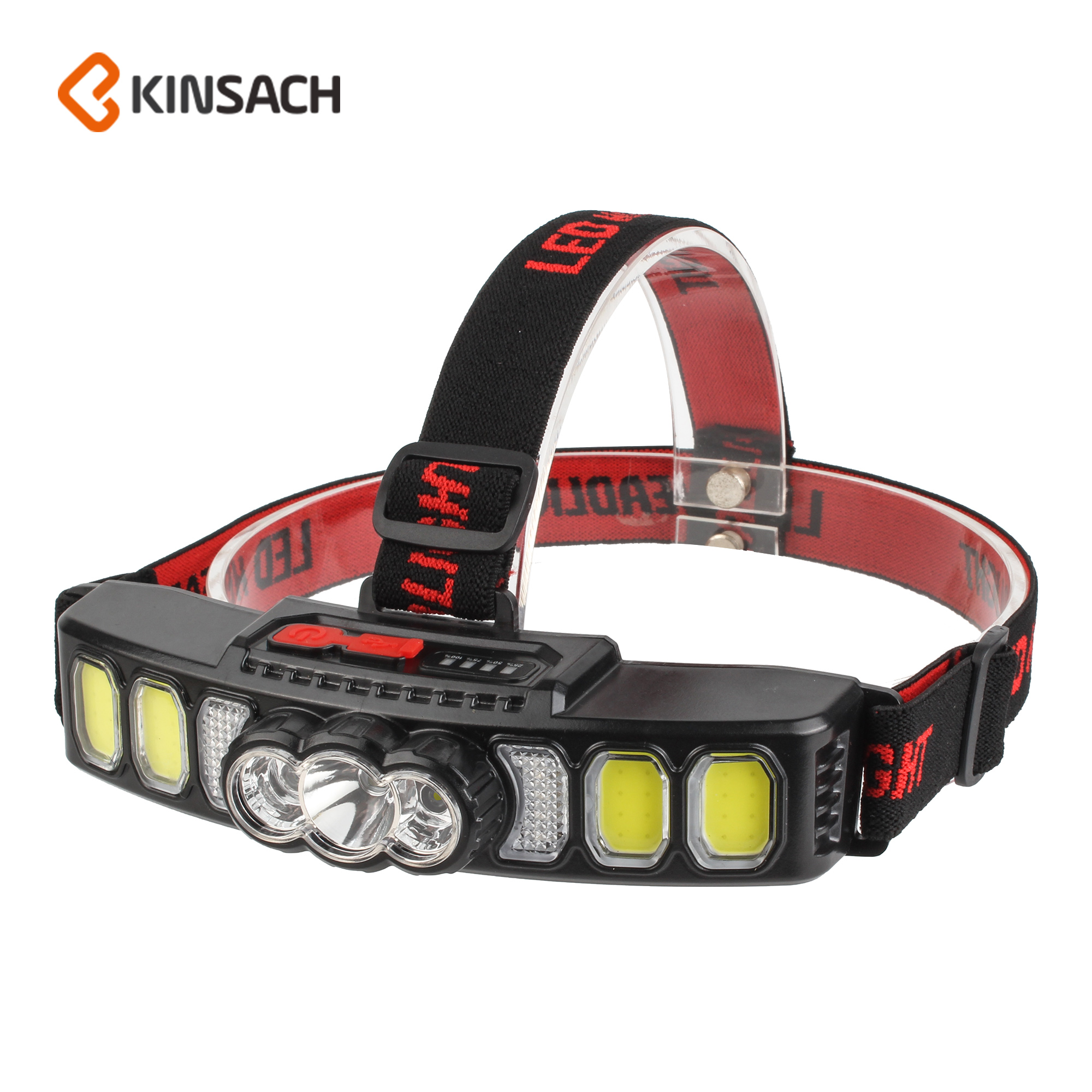 LED outdoor portable night fishing riding night running light red and blue warning light charging headlight