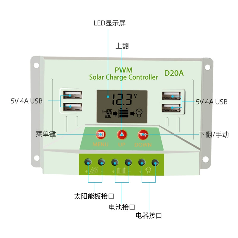 厂家批发20A太阳能控制器12V/24VPWM路灯系统 太阳能板控制器详情图5