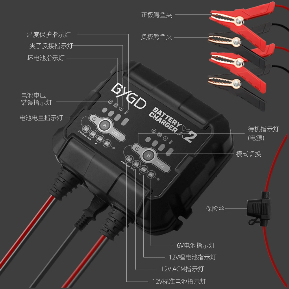 2A Lithium Battery Charger One Charge Two 12V Car Battery Charging Repair And Maintenance Of Lead-Acid Battery Charger details Picture