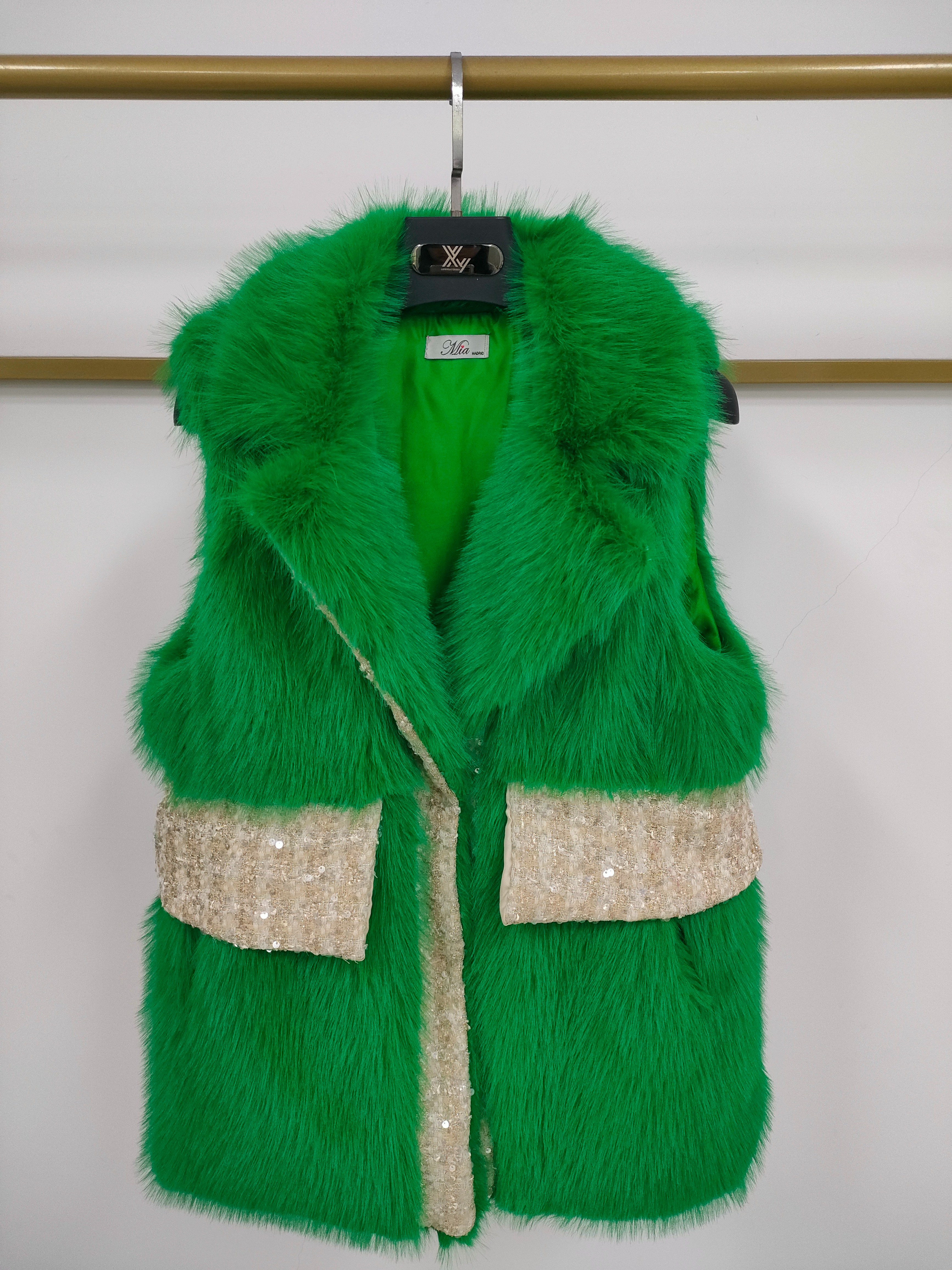 2023 New Hot Winter Splicing Sequin Fur Vest Fake Fur Imitation Rex Rabbit Vest Coat details Picture