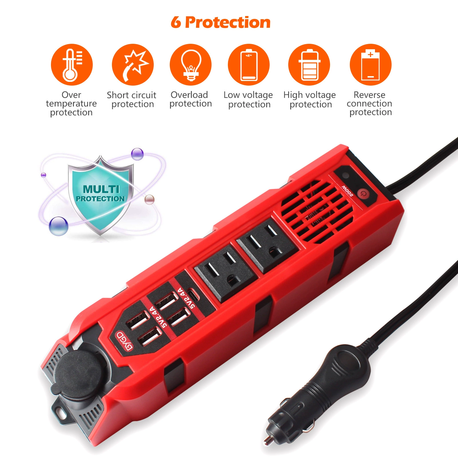 Factory 200W Inverter Modified Wave Car Inverter 12V To 110V Car Smoke Hole Charger Us Standard
